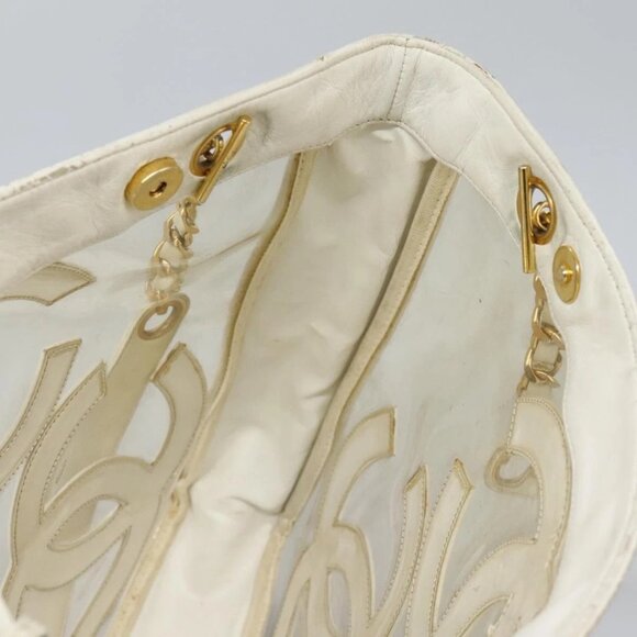 CHANEL Triple Coco Chain Tote Bag Vinyl Leather White Gold CC Auth bs23423 - Picture 10 of 16